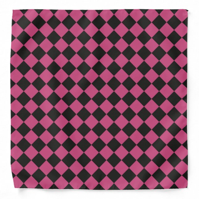 Pink Black Checker Diamond Pattern  Bandana (Front)