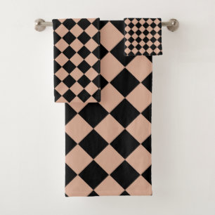 Pink Black Checker Diamond Pattern Bath Towel Set