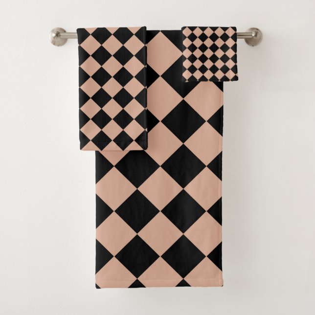 Pink Black Checker Diamond Pattern  Bath Towel Set (Insitu)