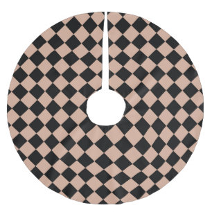 Pink Black Checker Diamond Pattern Brushed Polyester Tree Skirt