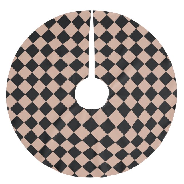 Pink Black Checker Diamond Pattern Brushed Polyester Tree Skirt (Front)