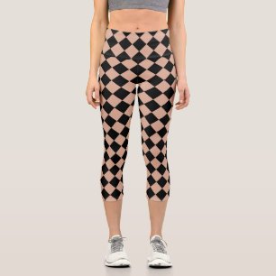 Pink Black Checker Diamond Pattern Capri Leggings