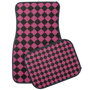 Pink Black Checker Diamond Pattern Car Floor Mat