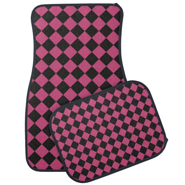 Pink Black Checker Diamond Pattern Car Floor Mat (Set)