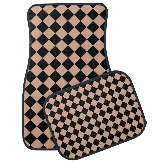 Pink Black Checker Diamond Pattern Car Floor Mat (Set)