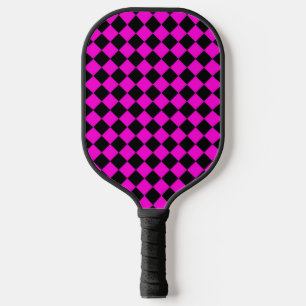 Pink Black Checker Diamond Pattern Carbon Fiber Pickleball Paddle