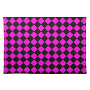 Pink Black Checker Diamond Pattern Cloth Placemat