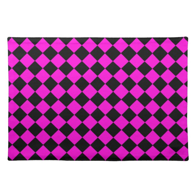 Pink Black Checker Diamond Pattern Cloth Placemat (Front)