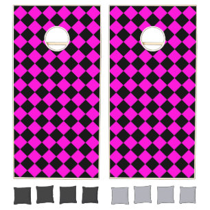 Pink Black Checker Diamond Pattern Cornhole Set