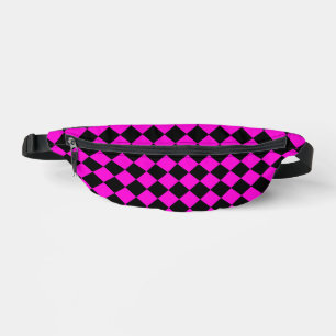 Pink Black Checker Diamond Pattern Fanny Pack
