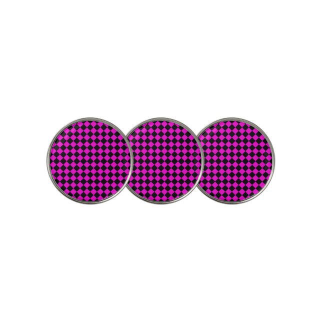 Pink Black Checker Diamond Pattern Golf Ball Marker (3 Up)