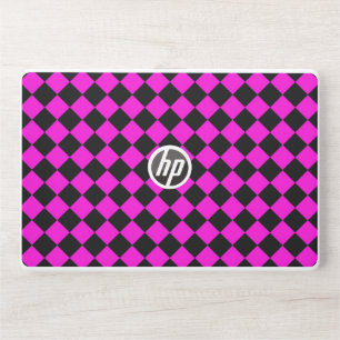 Pink Black Checker Diamond Pattern HP Laptop Skin