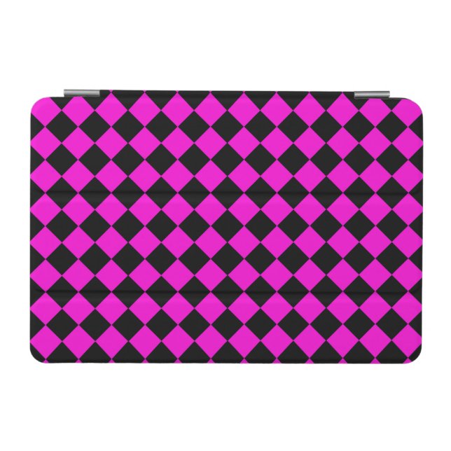 Pink Black Checker Diamond Pattern iPad Mini Cover (Horizontal)