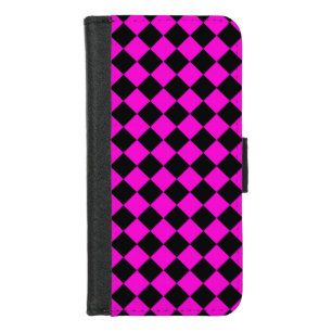 Pink Black Checker Diamond Pattern iPhone 8/7 Wallet Case