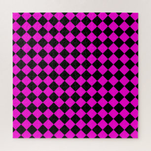 Pink Black Checker Diamond Pattern Jigsaw Puzzle