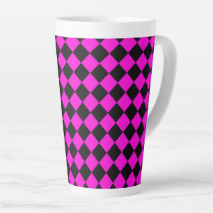 Pink Black Checker Diamond Pattern Latte Mug