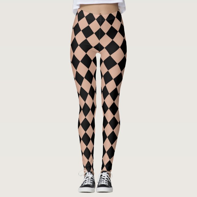 Pink Black Checker Diamond Pattern  Leggings (Front)