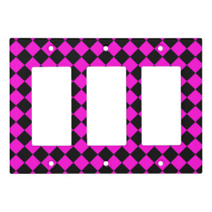 Pink Black Checker Diamond Pattern Light Switch Cover