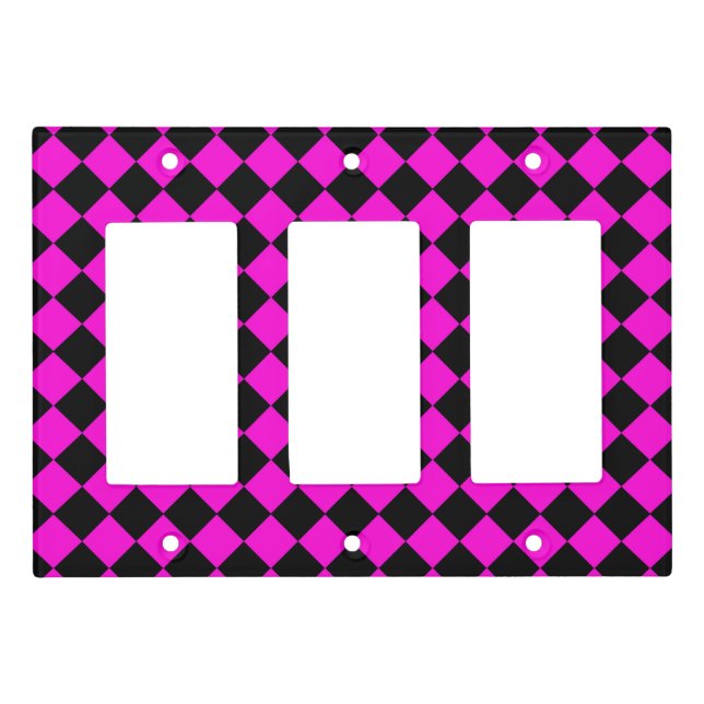 Pink Black Checker Diamond Pattern Light Switch Cover (Front)