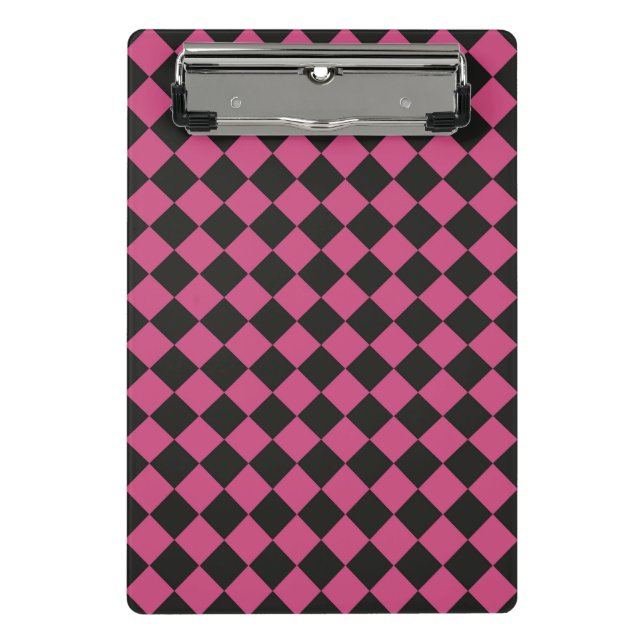 Pink Black Checker Diamond Pattern  Mini Clipboard (Front)