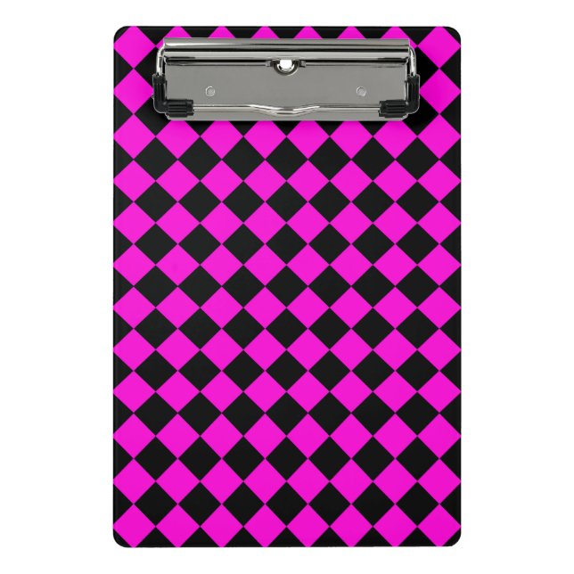 Pink Black Checker Diamond Pattern  Mini Clipboard (Front)