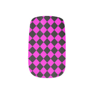 Pink Black Checker Diamond Pattern Minx Nail Art