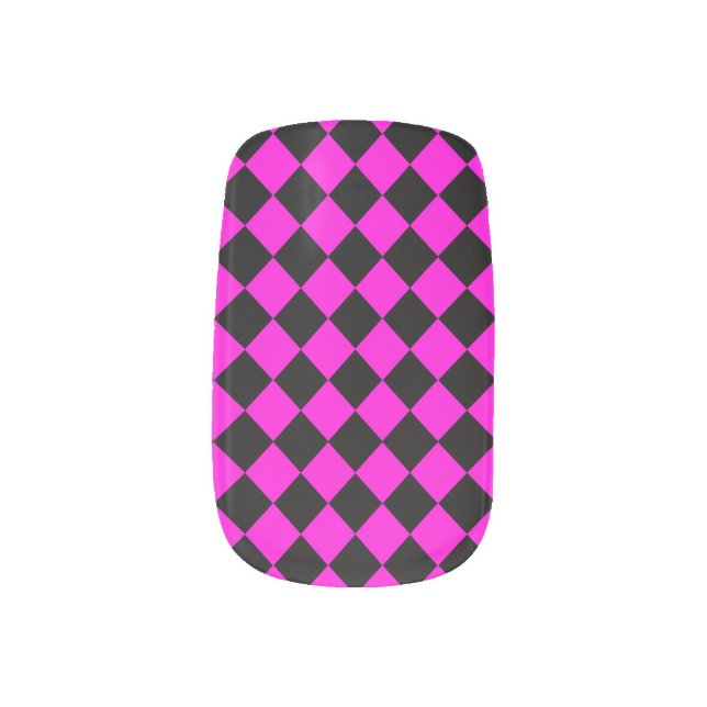 Pink Black Checker Diamond Pattern Minx Nail Art (Left Thumb)