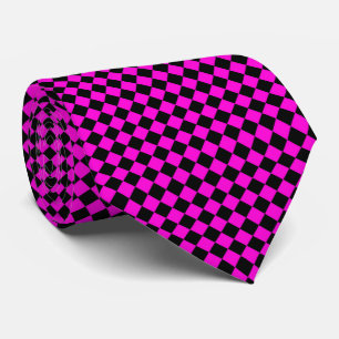 Pink Black Checker Diamond Pattern Neck Tie