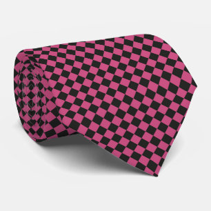 Pink Black Checker Diamond Pattern Neck Tie