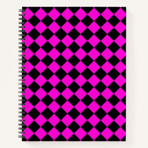 Pink Black Checker Diamond Pattern Notebook