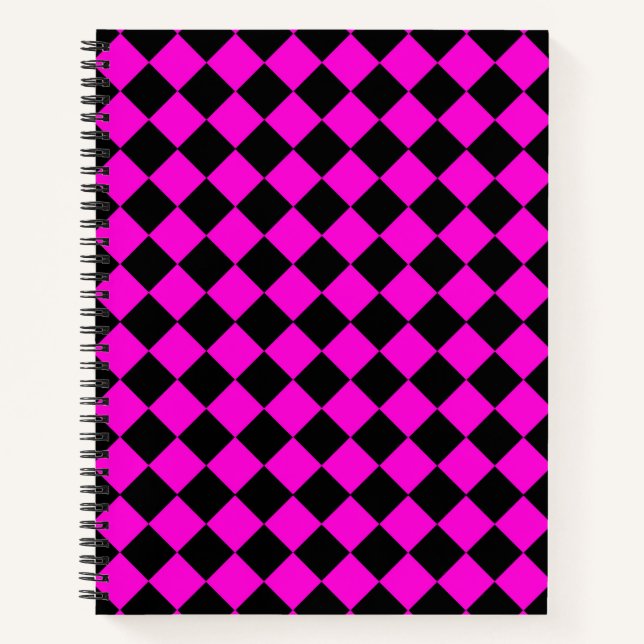Pink Black Checker Diamond Pattern Notebook (Front)