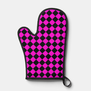 Pink Black Checker Diamond Pattern Oven Mitt