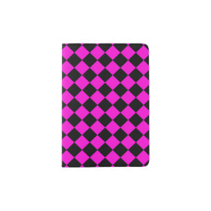 Pink Black Checker Diamond Pattern Passport Holder