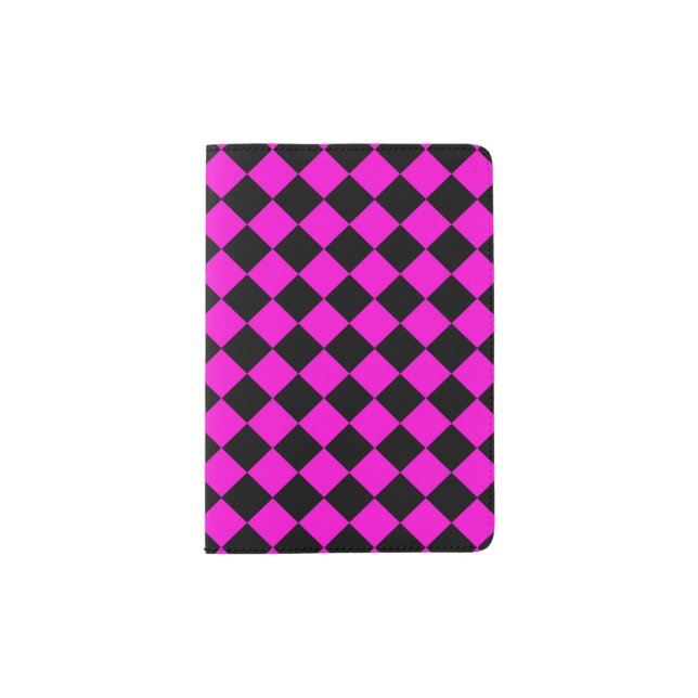 Pink Black Checker Diamond Pattern Passport Holder (Front)