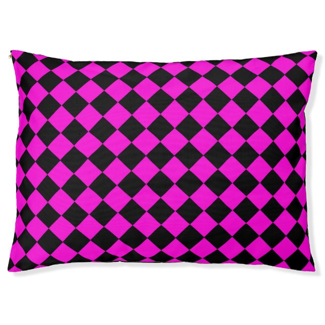 Pink Black Checker Diamond Pattern Pet Bed (Front)