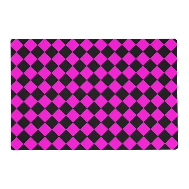 Pink Black Checker Diamond Pattern Placemat (Front)