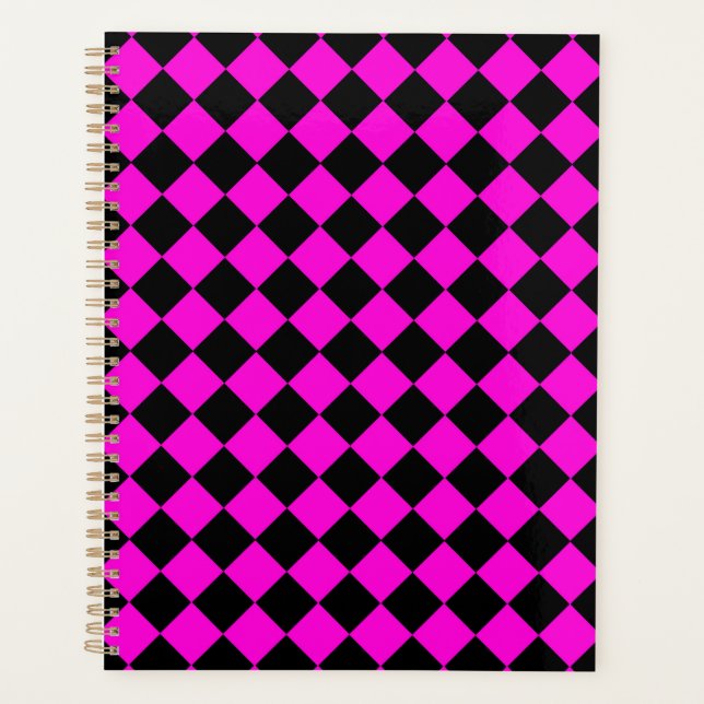 Pink Black Checker Diamond Pattern  Planner (Front)