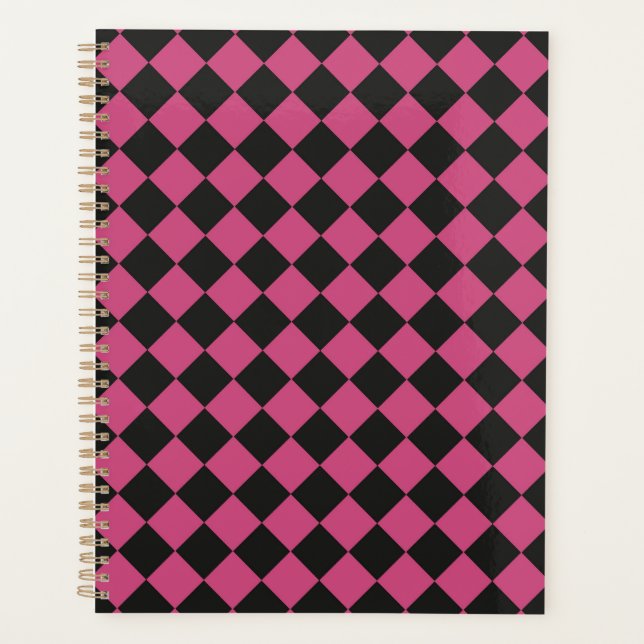 Pink Black Checker Diamond Pattern  Planner (Front)