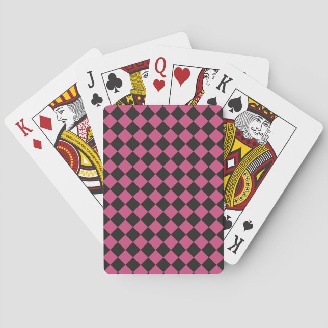 Pink Black Checker Diamond Pattern  Poker Cards (Back)