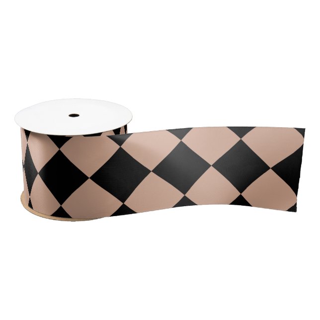 Pink Black Checker Diamond Pattern Satin Ribbon (Spool)