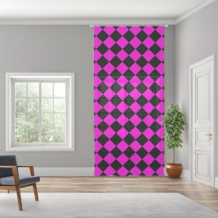 Pink Black Checker Diamond Pattern Sheer Curtains