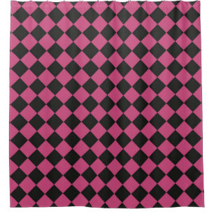 Pink Black Checker Diamond Pattern Shower Curtain