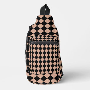 Pink Black Checker Diamond Pattern Sling Bag