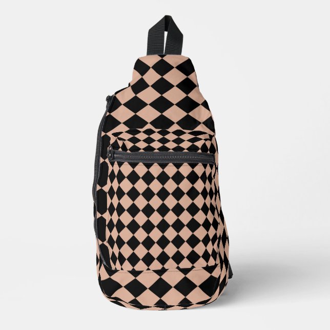 Pink Black Checker Diamond Pattern Sling Bag (Front)