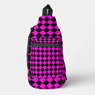 Pink Black Checker Diamond Pattern Sling Bag