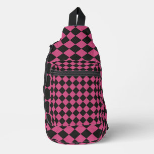 Pink Black Checker Diamond Pattern Sling Bag