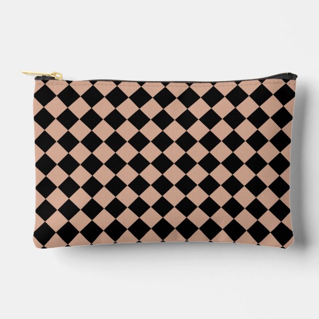 Pink Black Checker Diamond Pattern Small Accessory Pouch (Front)
