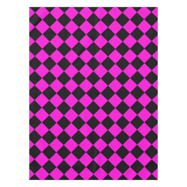 Pink Black Checker Diamond Pattern Tablecloth (Front)