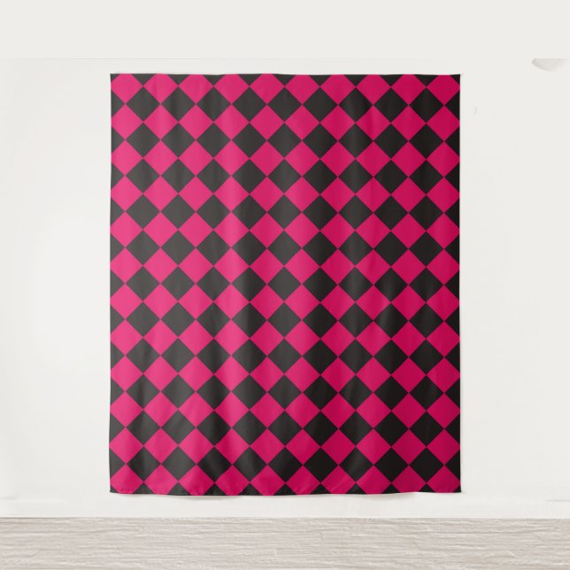 Pink Black Checker Diamond Pattern  Tapestry (Front)
