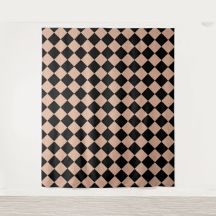 Pink Black Checker Diamond Pattern Tapestry